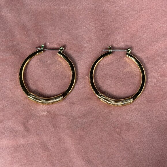 Charming Charlie Gold Hoop Earrings — Boho Textured Wire-Wrapped Design - Picture 6 of 6